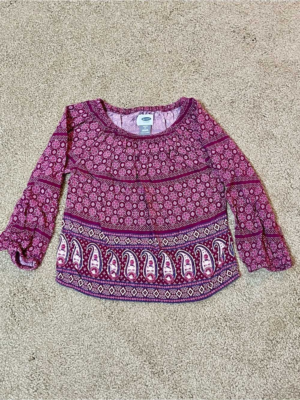 Old Navy Magenta Paisley Print Peasant Top